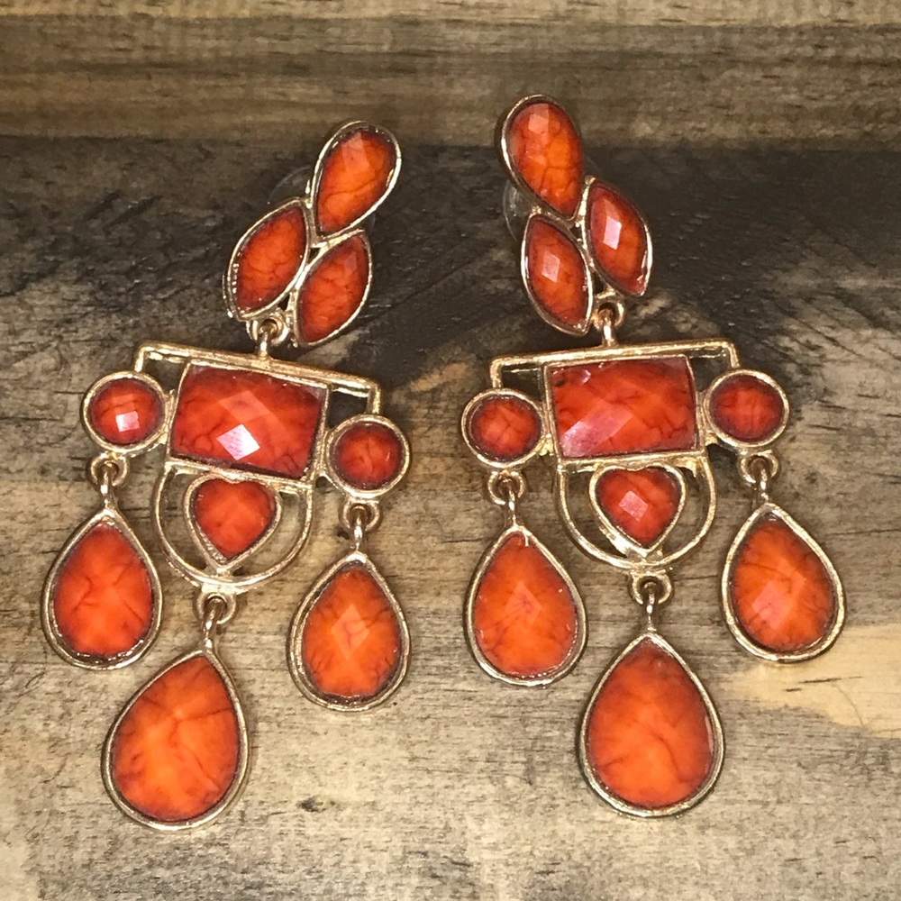 Coral and Gold Chandelier Earrings